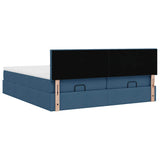 Cadre de lit ottoman avec matelas bleu 200x200cm tissu