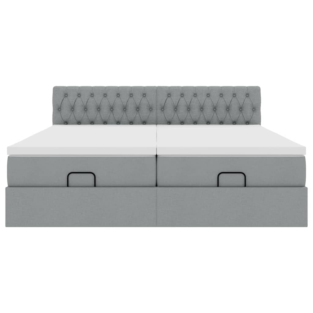 Cadre de lit ottoman et matelas gris clair 160x200cm tissu