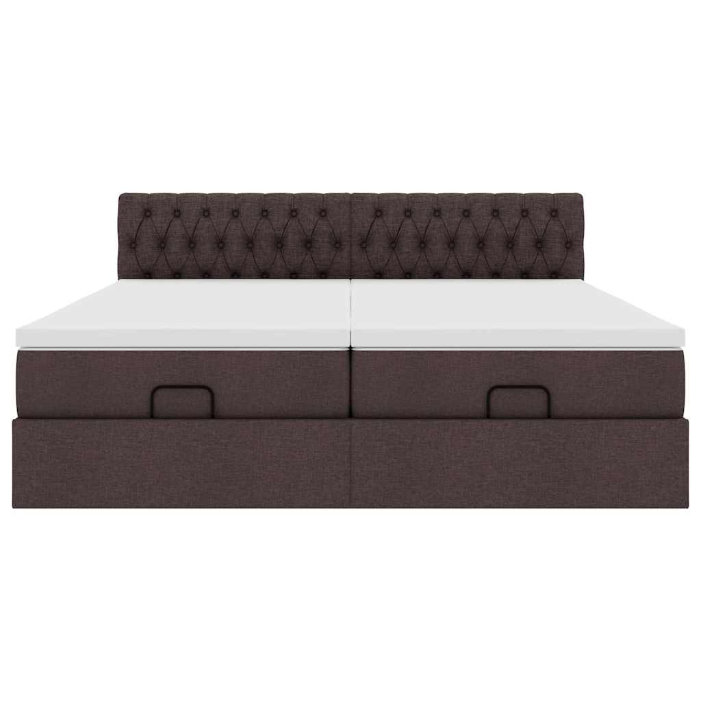 Cadre de lit ottoman avec matelas marron foncé 160x200 cm tissu