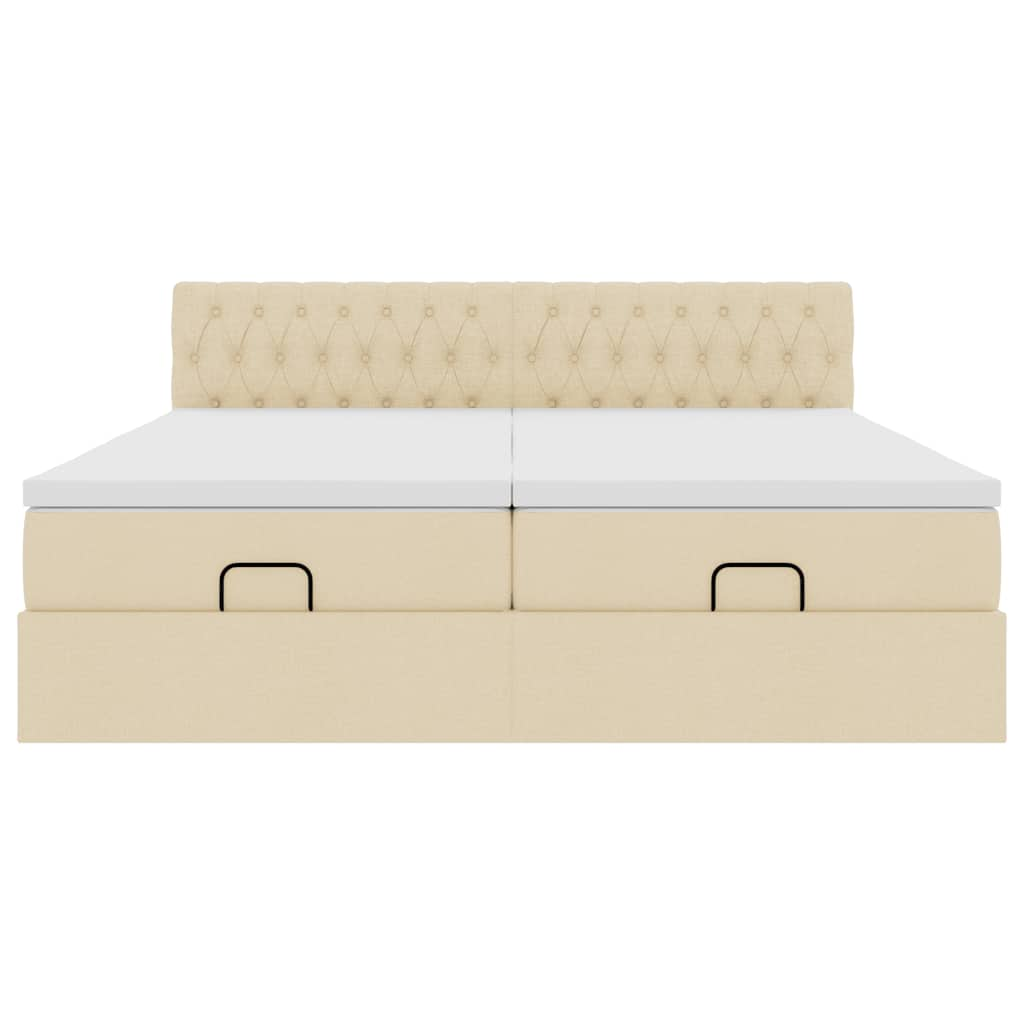 Cadre de lit ottoman avec matelas crème 160x200 cm tissu