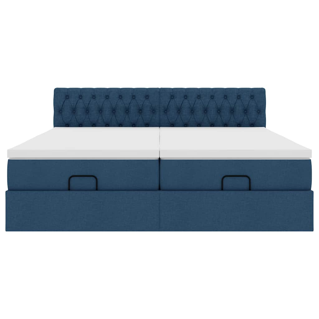 Cadre de lit ottoman avec matelas bleu 160x200 cm tissu