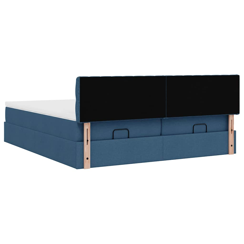 Cadre de lit ottoman avec matelas bleu 160x200 cm tissu