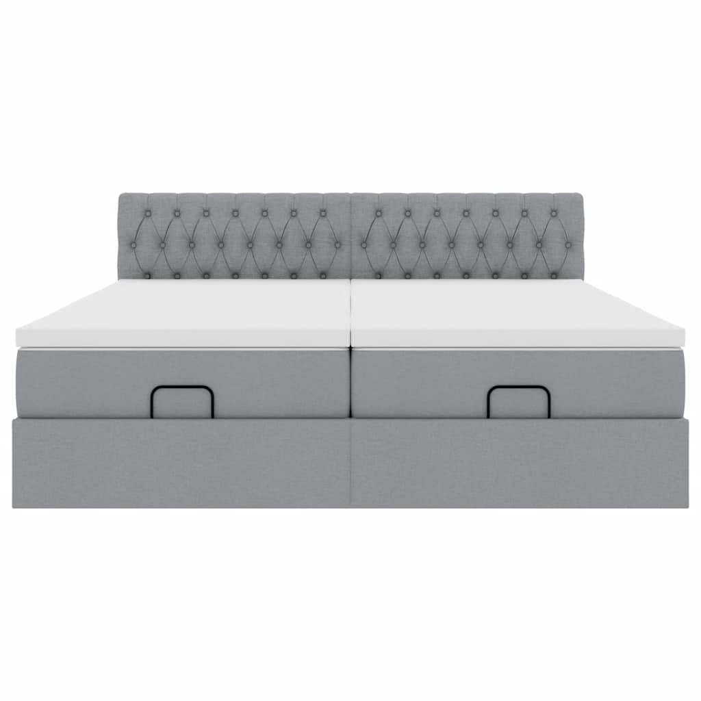 Cadre de lit ottoman et matelas gris clair 180x200cm tissu