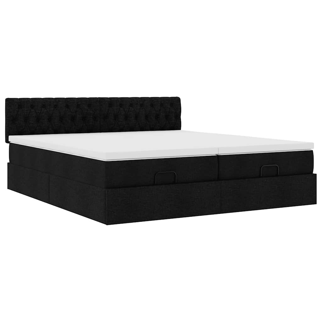 Cadre de lit ottoman avec matelas noir 180x200cm tissu