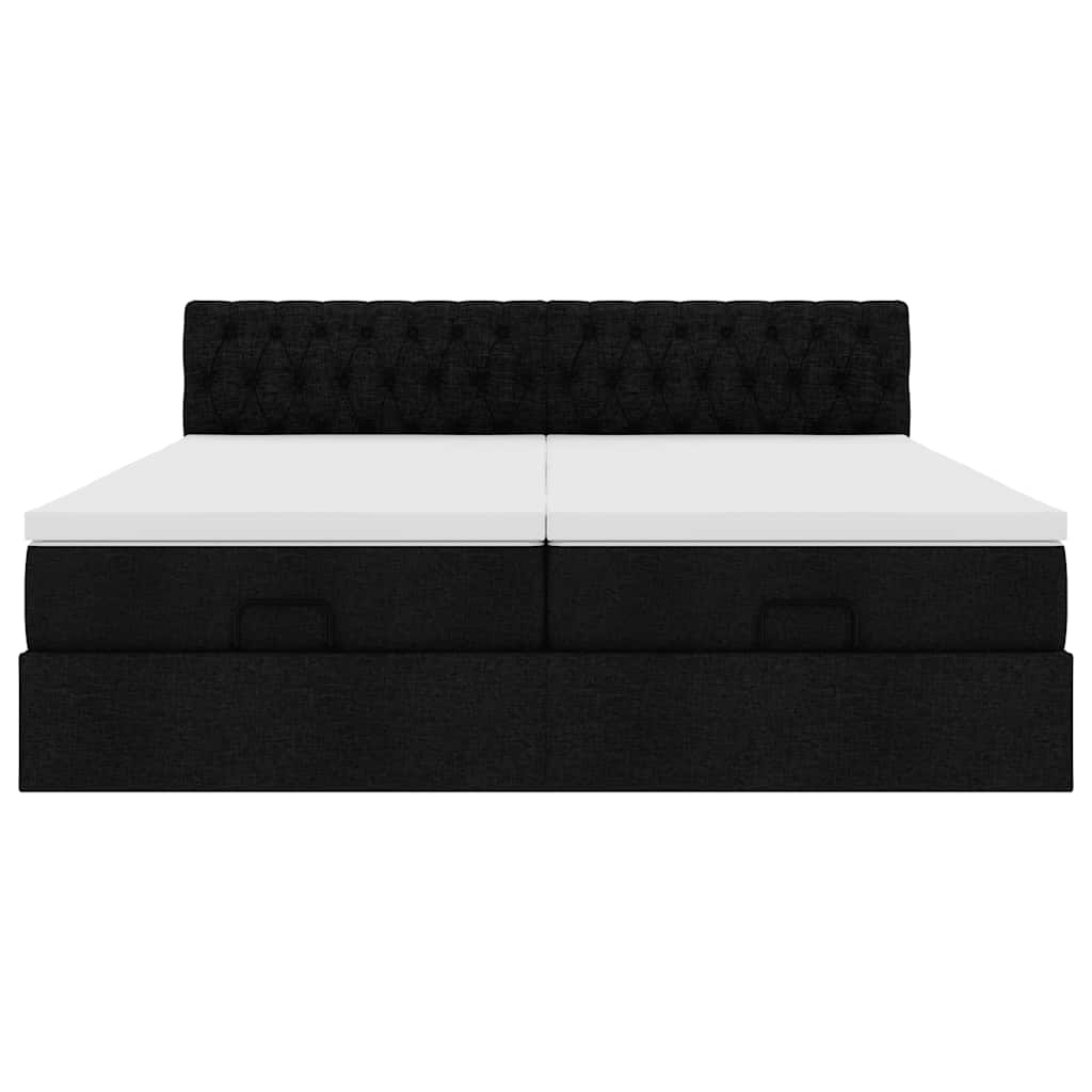 Cadre de lit ottoman avec matelas noir 180x200cm tissu