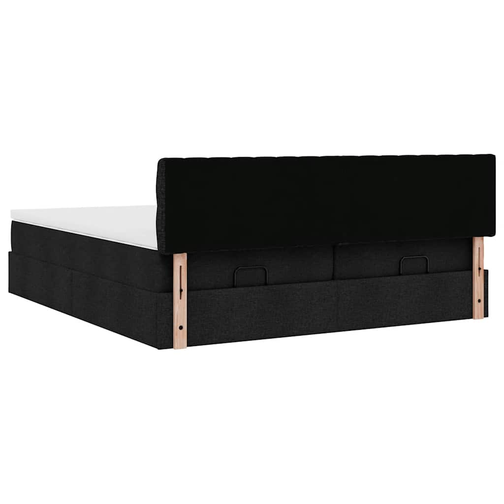 Cadre de lit ottoman avec matelas noir 180x200cm tissu