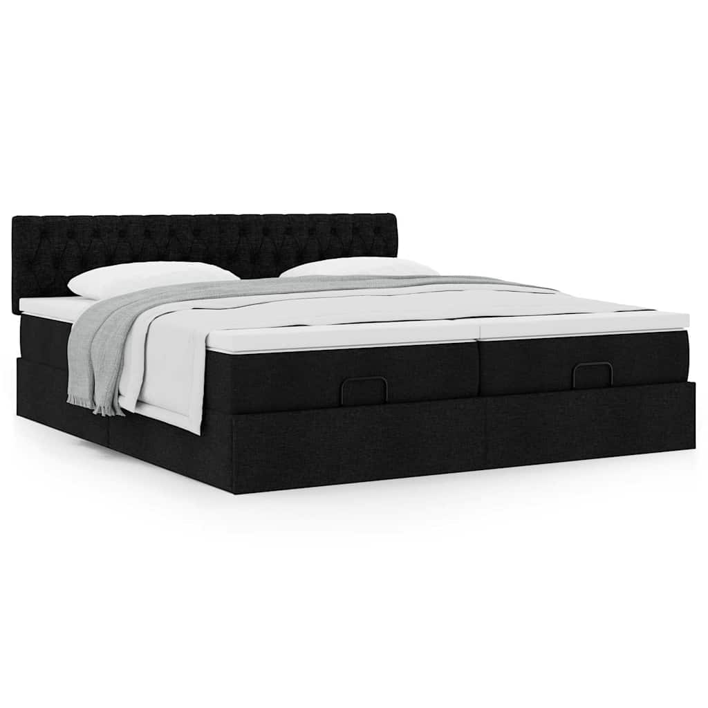 Cadre de lit ottoman avec matelas noir 180x200cm tissu