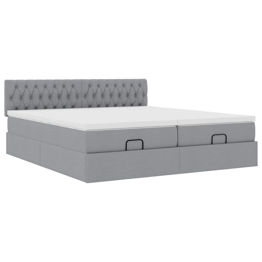 Cadre de lit ottoman et matelas gris clair 200x200cm tissu