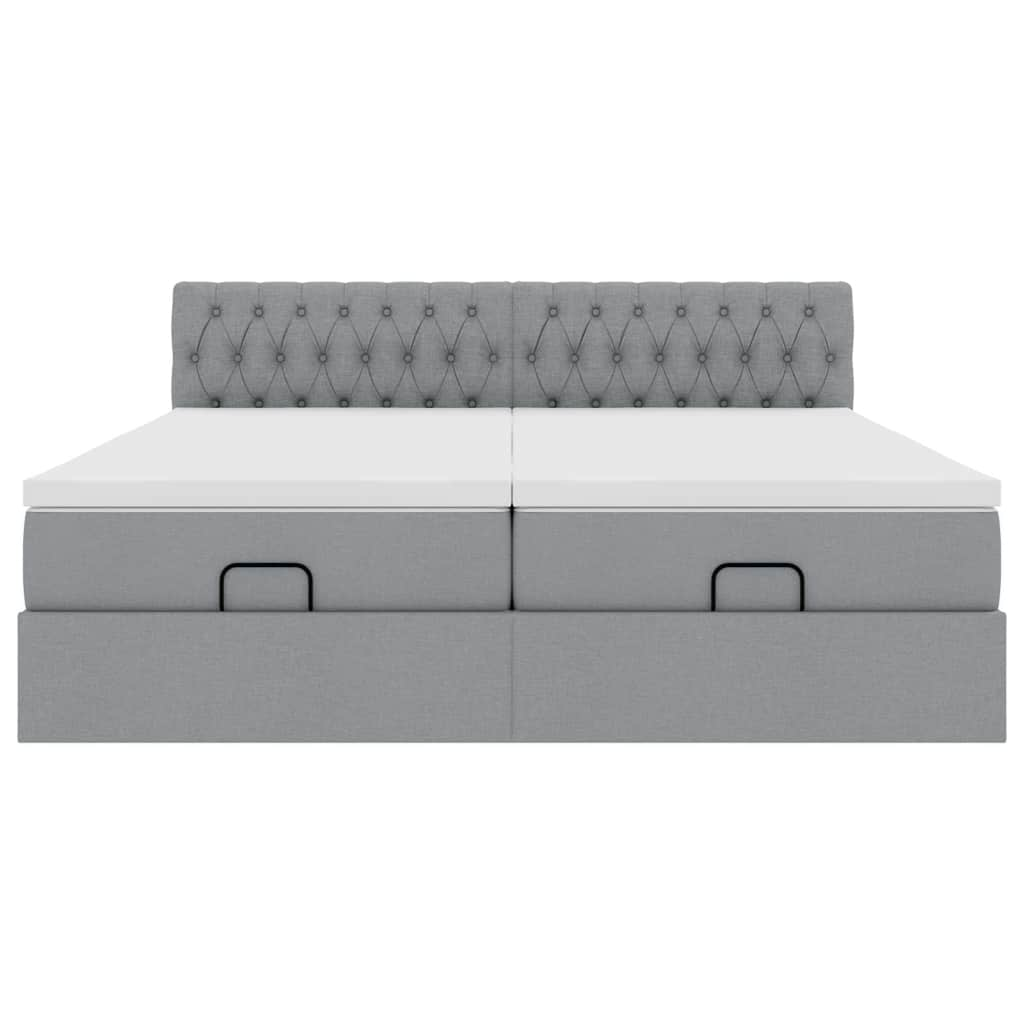 Cadre de lit ottoman et matelas gris clair 200x200cm tissu