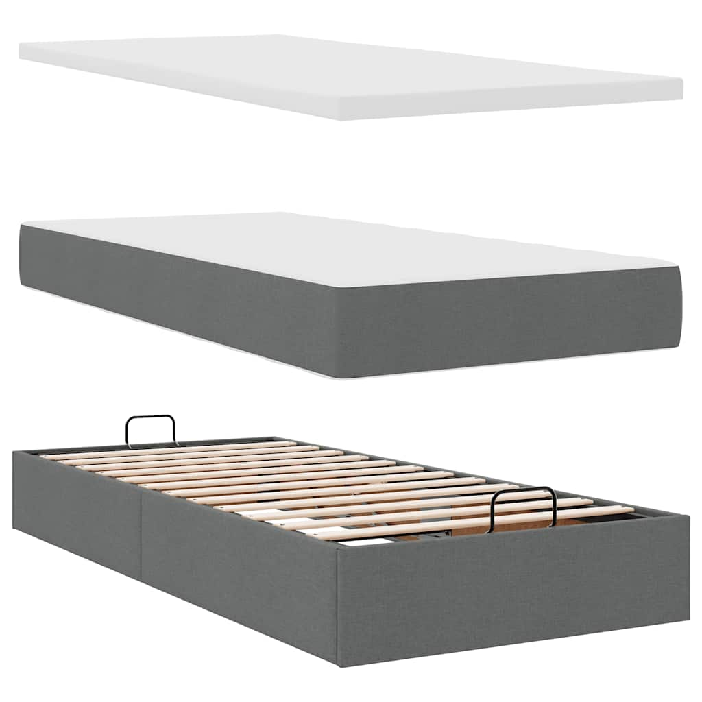 Cadre de lit ottoman avec matelas gris foncé 200x200cm tissu