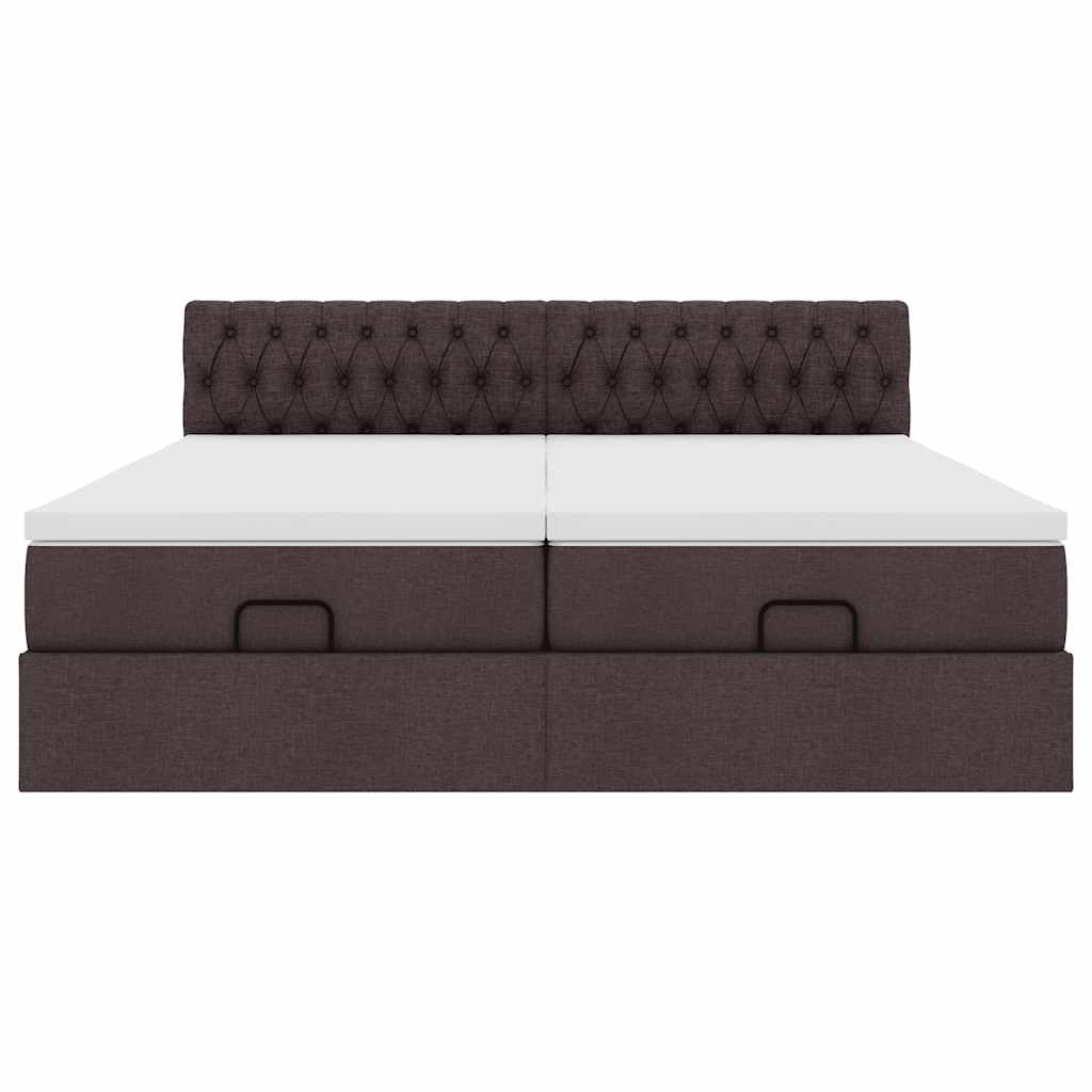 Cadre de lit ottoman avec matelas marron foncé 200x200 cm tissu