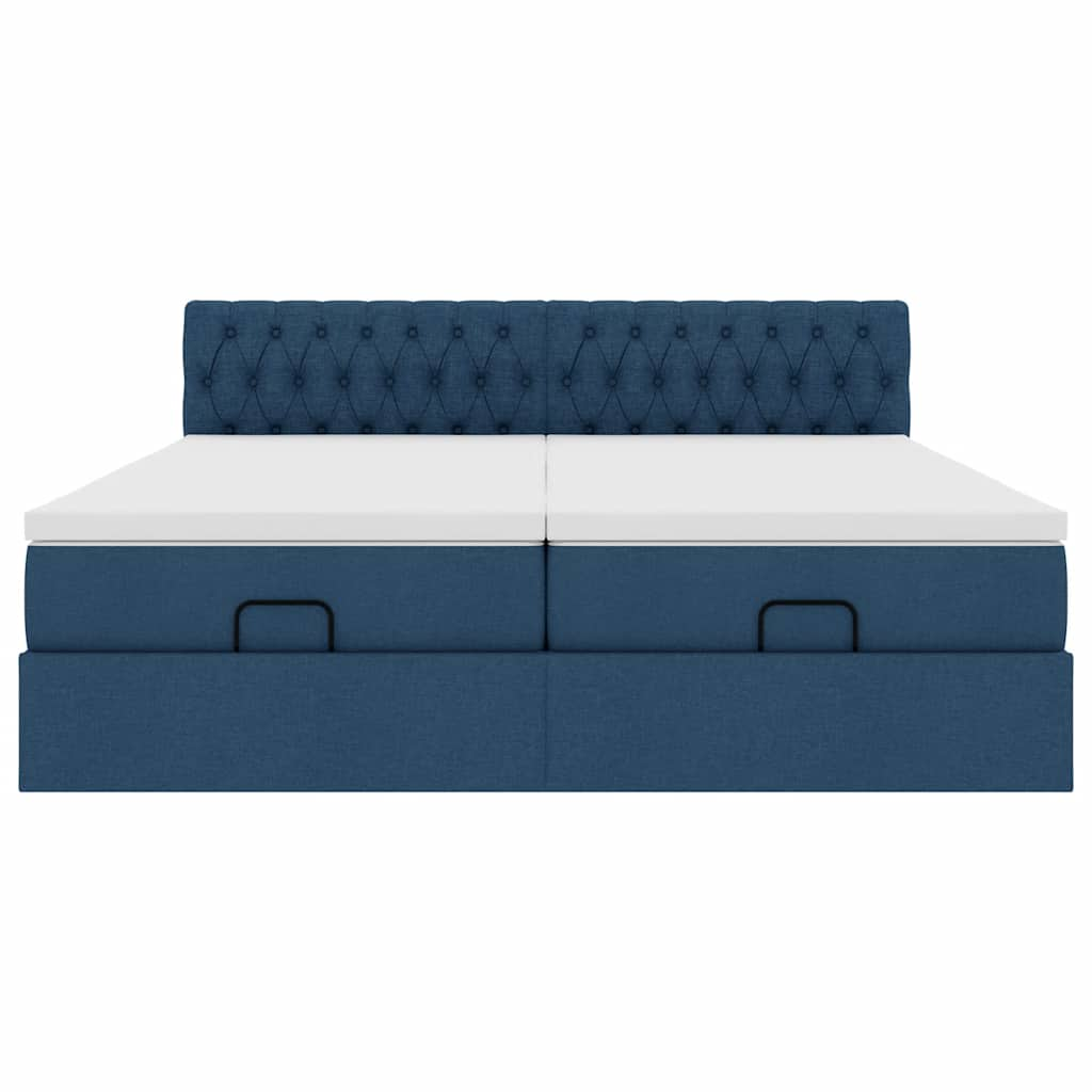 Cadre de lit ottoman avec matelas bleu 200x200cm tissu