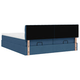 Cadre de lit ottoman avec matelas bleu 200x200cm tissu