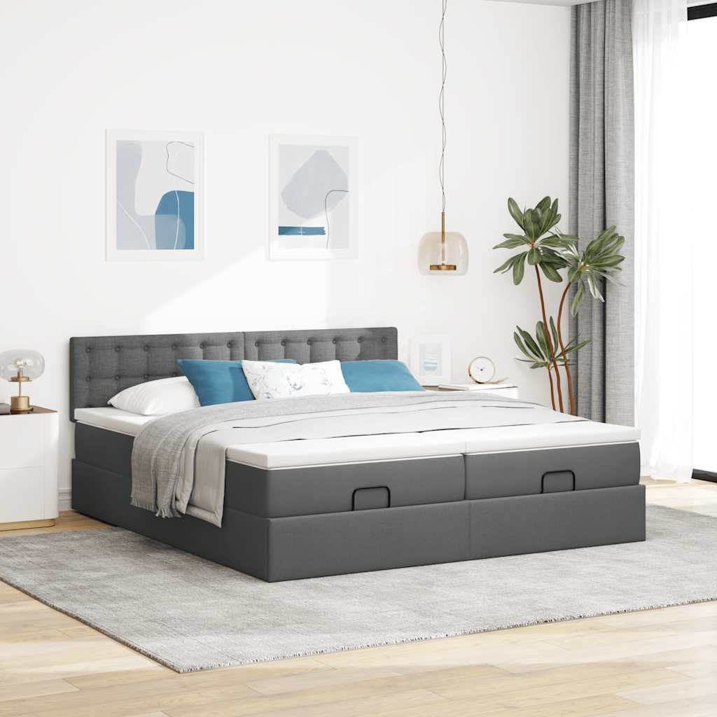 Cadre de lit ottoman avec matelas gris foncé 160x200cm tissu