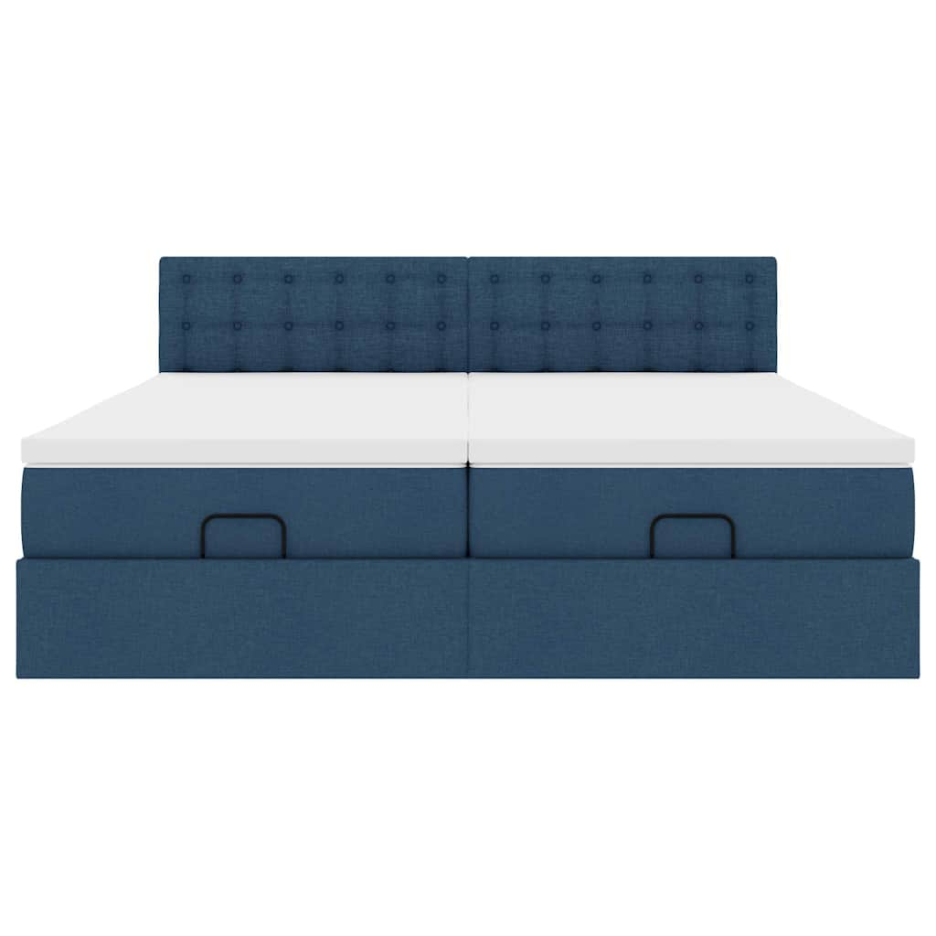 Cadre de lit ottoman avec matelas bleu 160x200 cm tissu