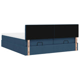 Cadre de lit ottoman avec matelas bleu 160x200 cm tissu