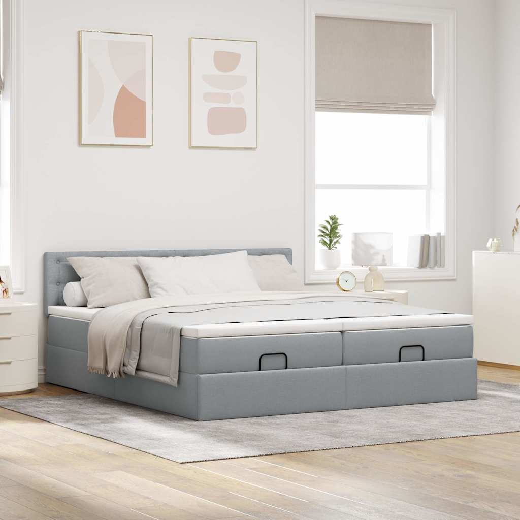 Cadre de lit ottoman et matelas gris clair 180x200cm tissu