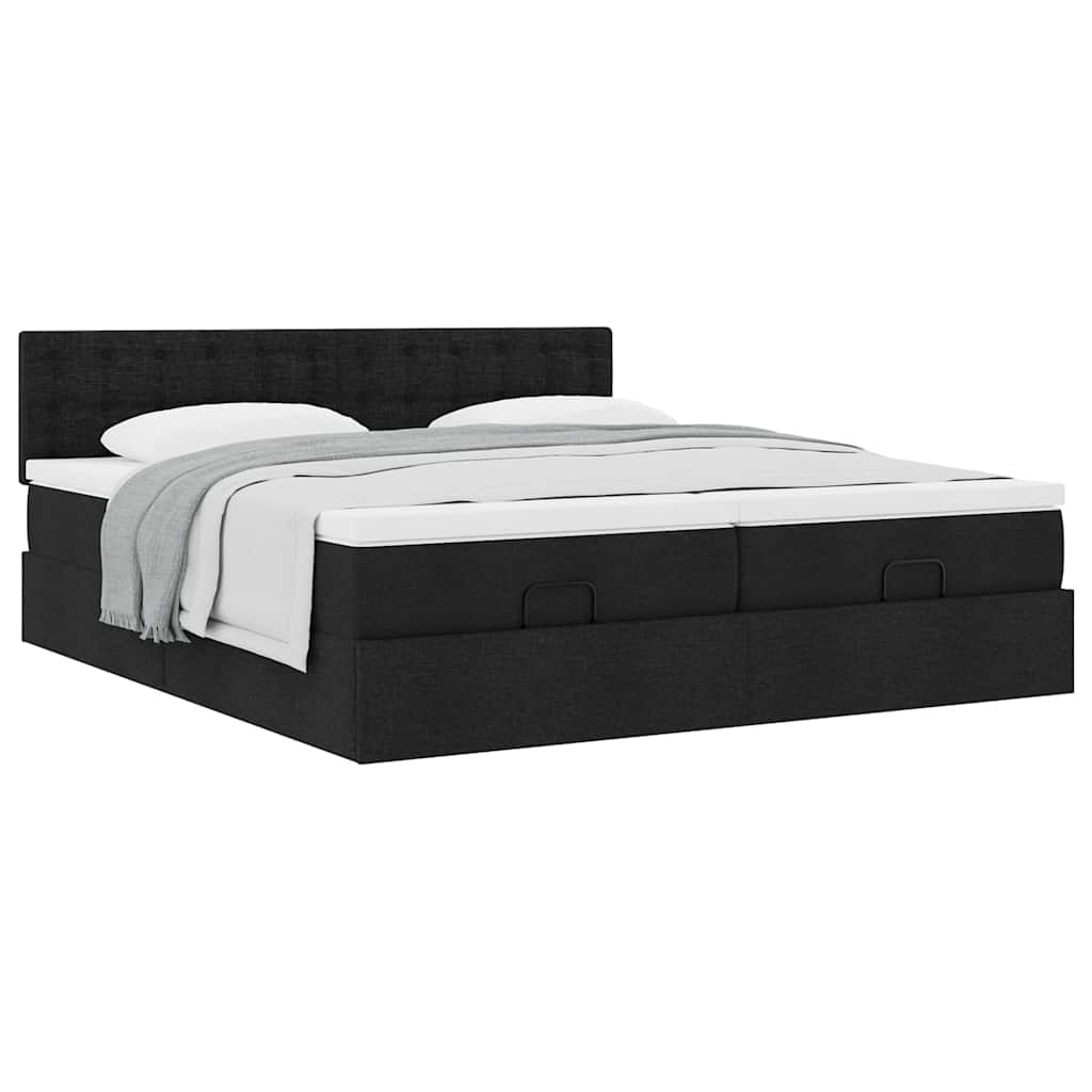 Cadre de lit ottoman avec matelas noir 180x200cm tissu