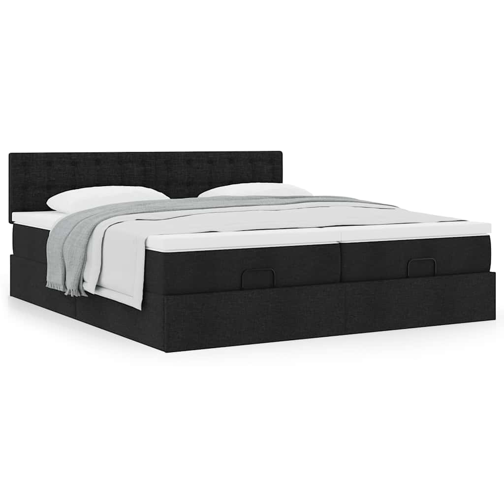 Cadre de lit ottoman avec matelas noir 180x200cm tissu