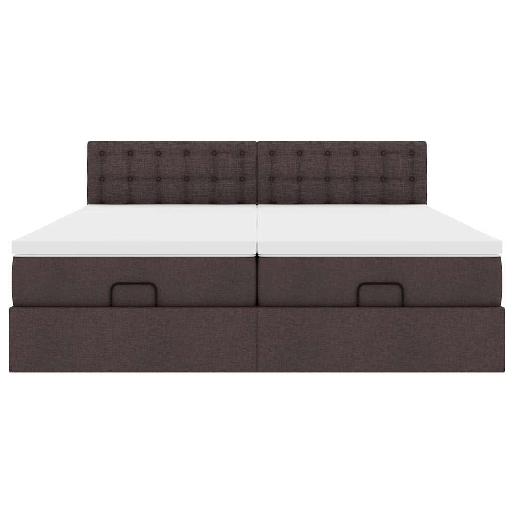 Cadre de lit ottoman avec matelas marron foncé 180x200 cm tissu