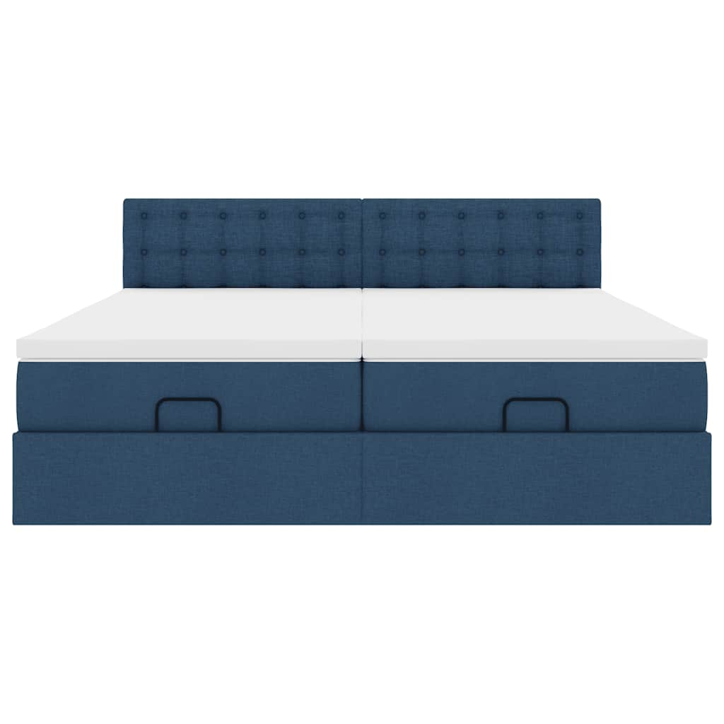 Cadre de lit ottoman avec matelas bleu 180x200 cm tissu