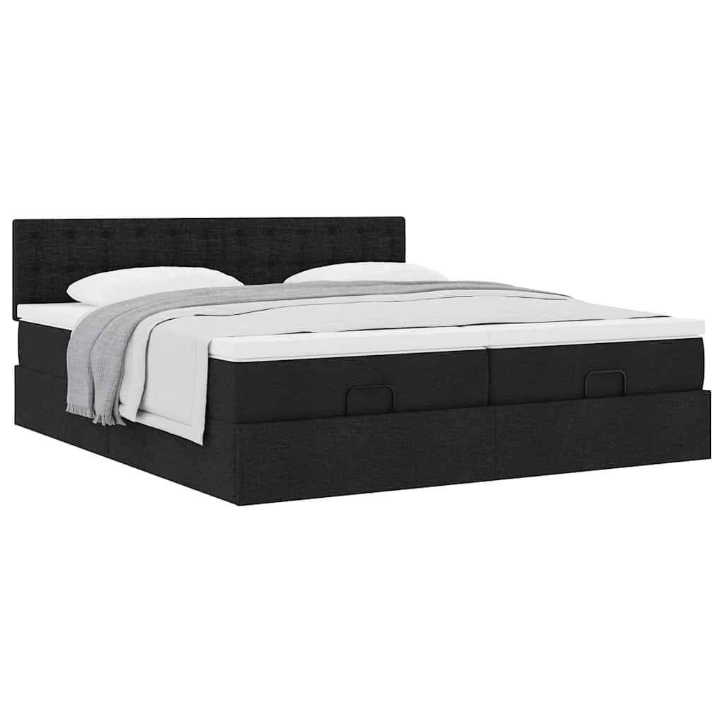 Cadre de lit ottoman avec matelas noir 200x200cm tissu