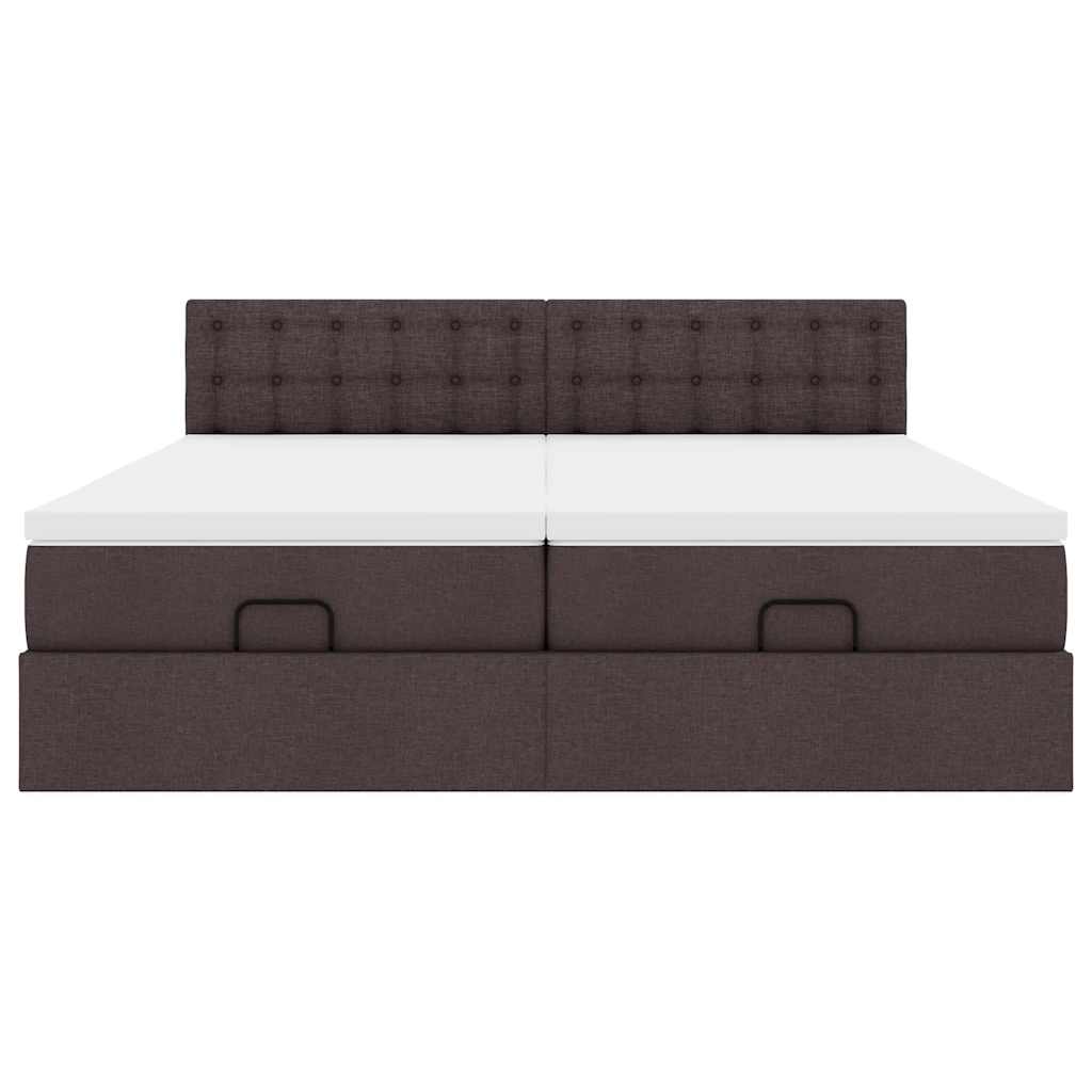 Cadre de lit ottoman avec matelas marron foncé 200x200 cm tissu