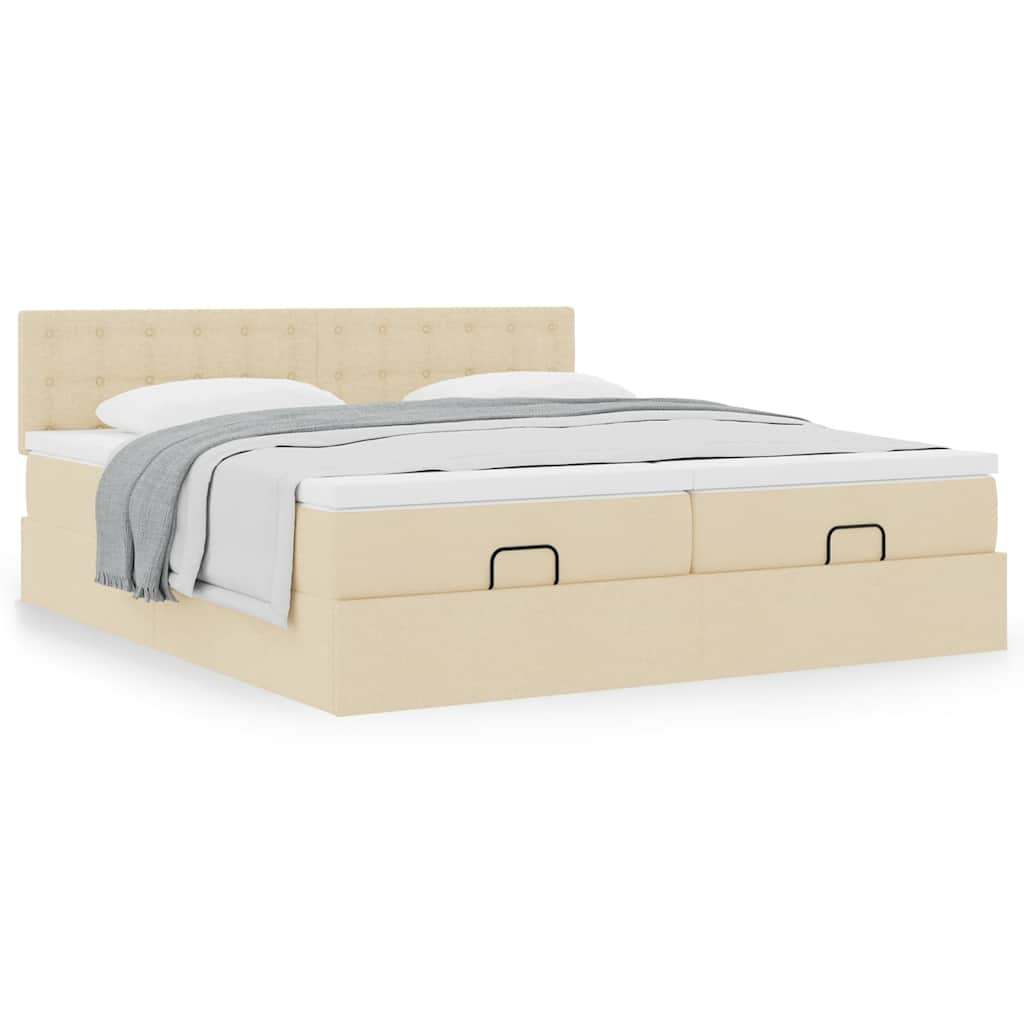 Cadre de lit ottoman avec matelas crème 200x200cm tissu