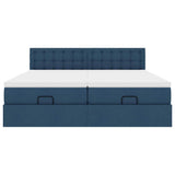 Cadre de lit ottoman avec matelas bleu 200x200cm tissu