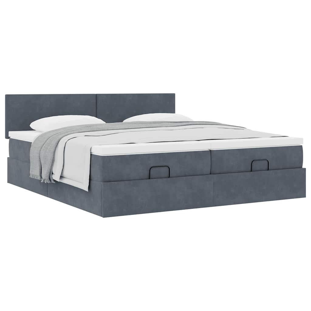 Cadre de lit ottoman avec matelas gris foncé 160x200cm velours