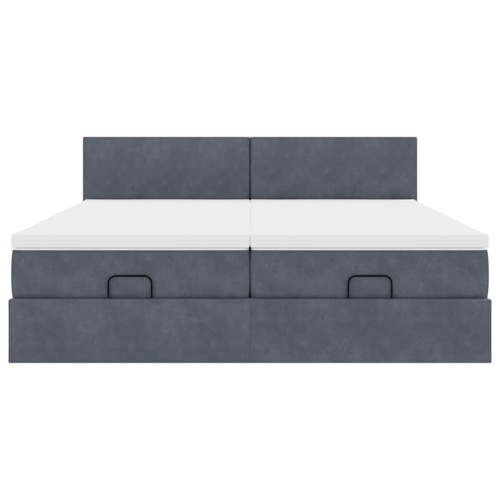 Cadre de lit ottoman avec matelas gris foncé 160x200cm velours