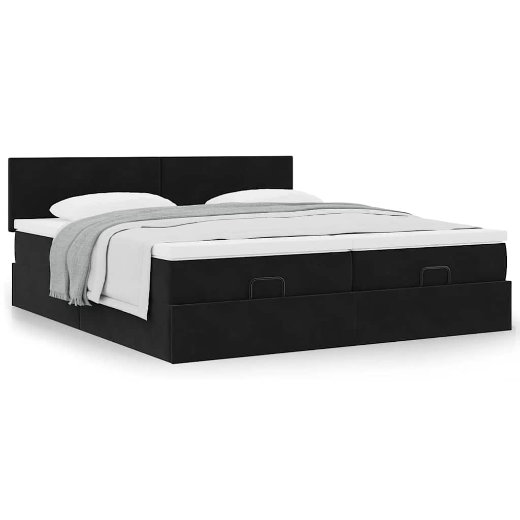 Cadre de lit ottoman avec matelas noir 160x200 cm velours