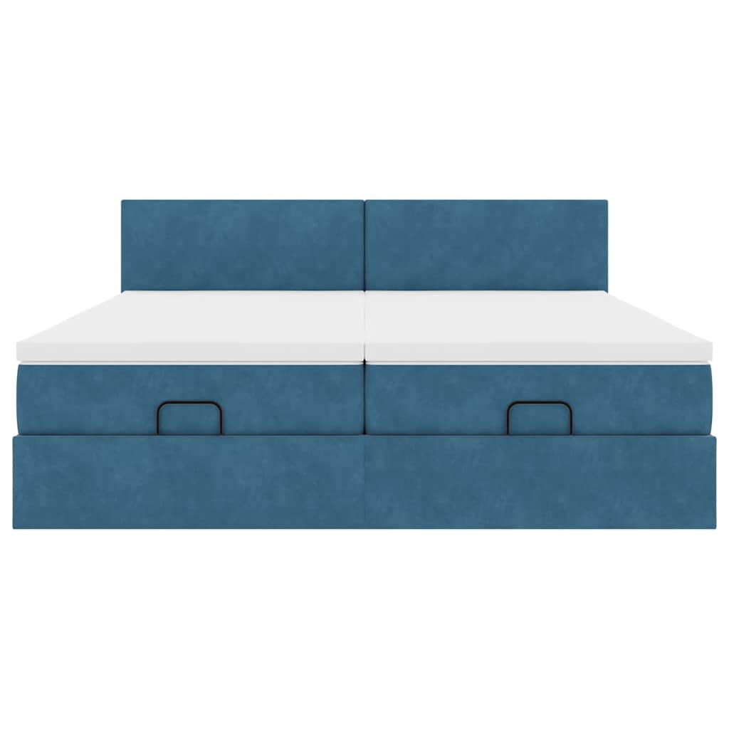 Cadre de lit ottoman avec matelas bleu foncé 160x200 cm velours