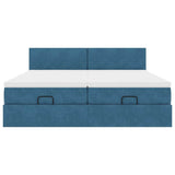 Cadre de lit ottoman avec matelas bleu foncé 160x200 cm velours