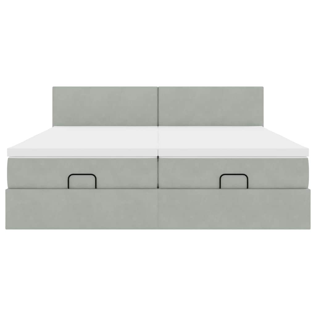 Cadre de lit ottoman et matelas gris clair 180x200cm velours