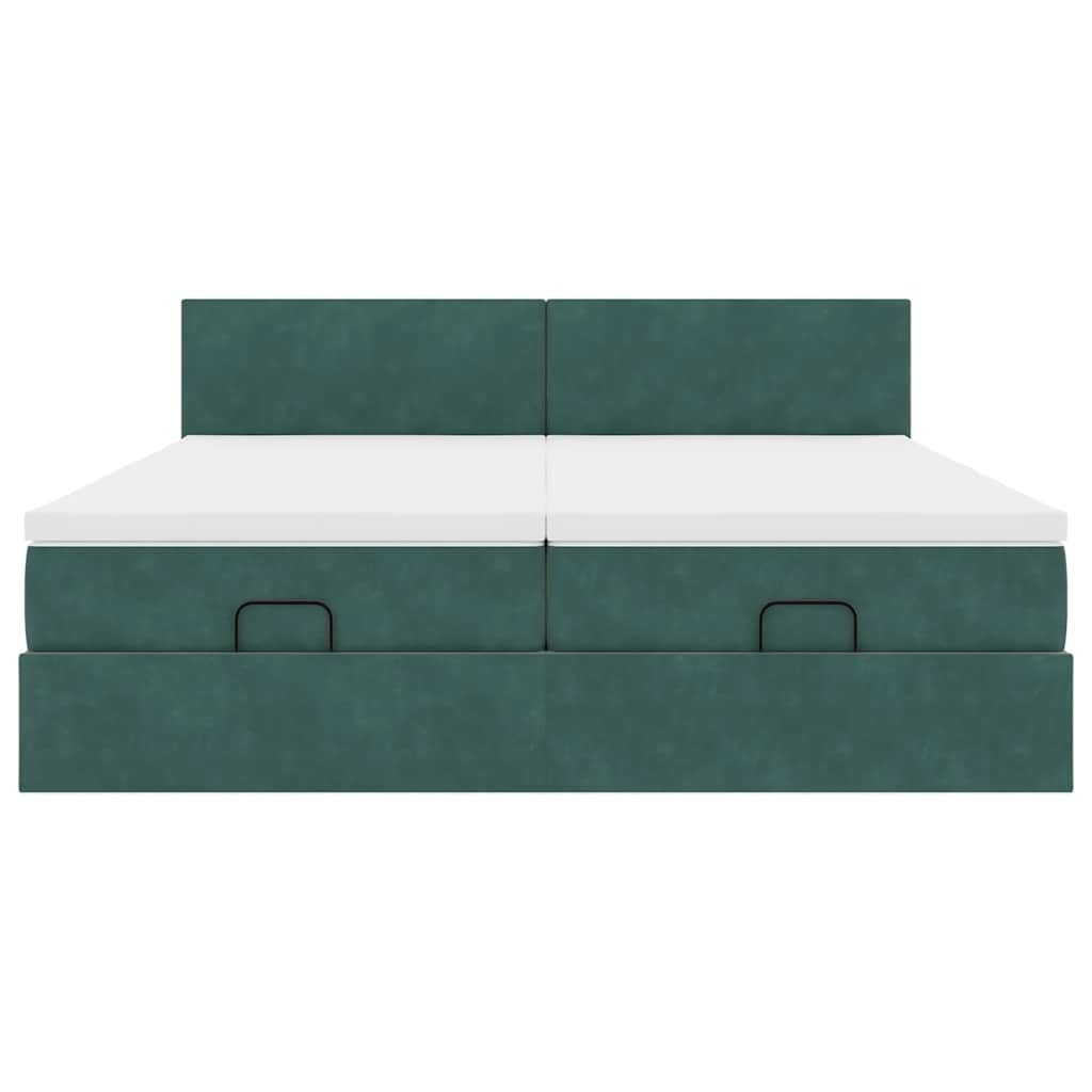 Cadre de lit ottoman avec matelas vert foncé 180x200cm velours