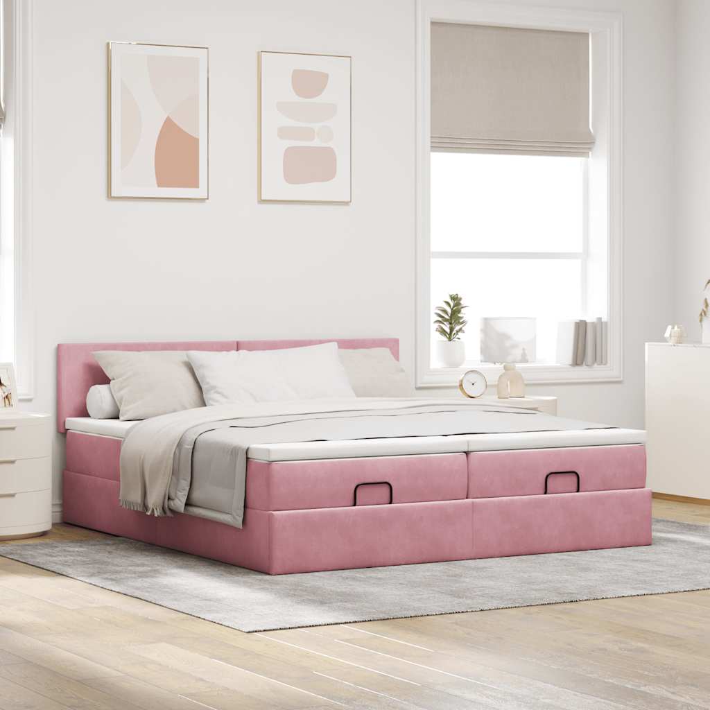 Cadre de lit ottoman avec matelas rose 180x200 cm velours