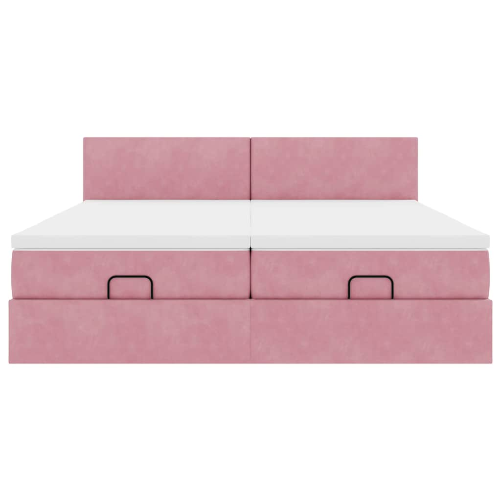 Cadre de lit ottoman avec matelas rose 180x200 cm velours