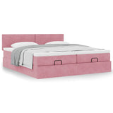 Cadre de lit ottoman avec matelas rose 180x200 cm velours