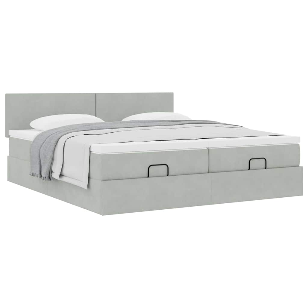 Cadre de lit ottoman avec matelas gris clair 200x200 cm velours