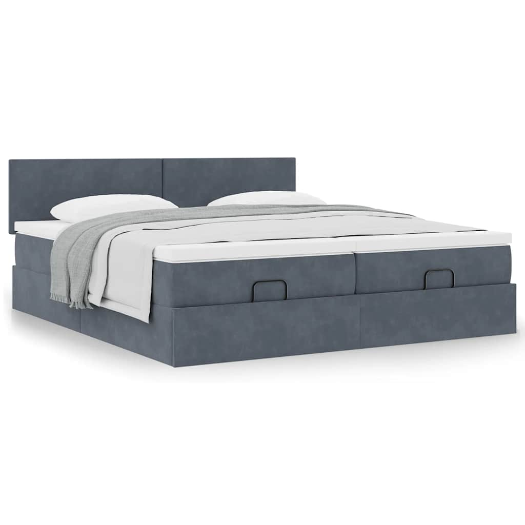 Cadre de lit ottoman avec matelas gris foncé 200x200 cm velours