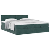 Cadre de lit ottoman avec matelas vert foncé 200x200 cm velours