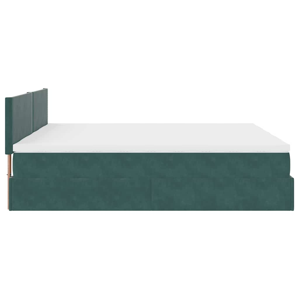 Cadre de lit ottoman avec matelas vert foncé 200x200 cm velours