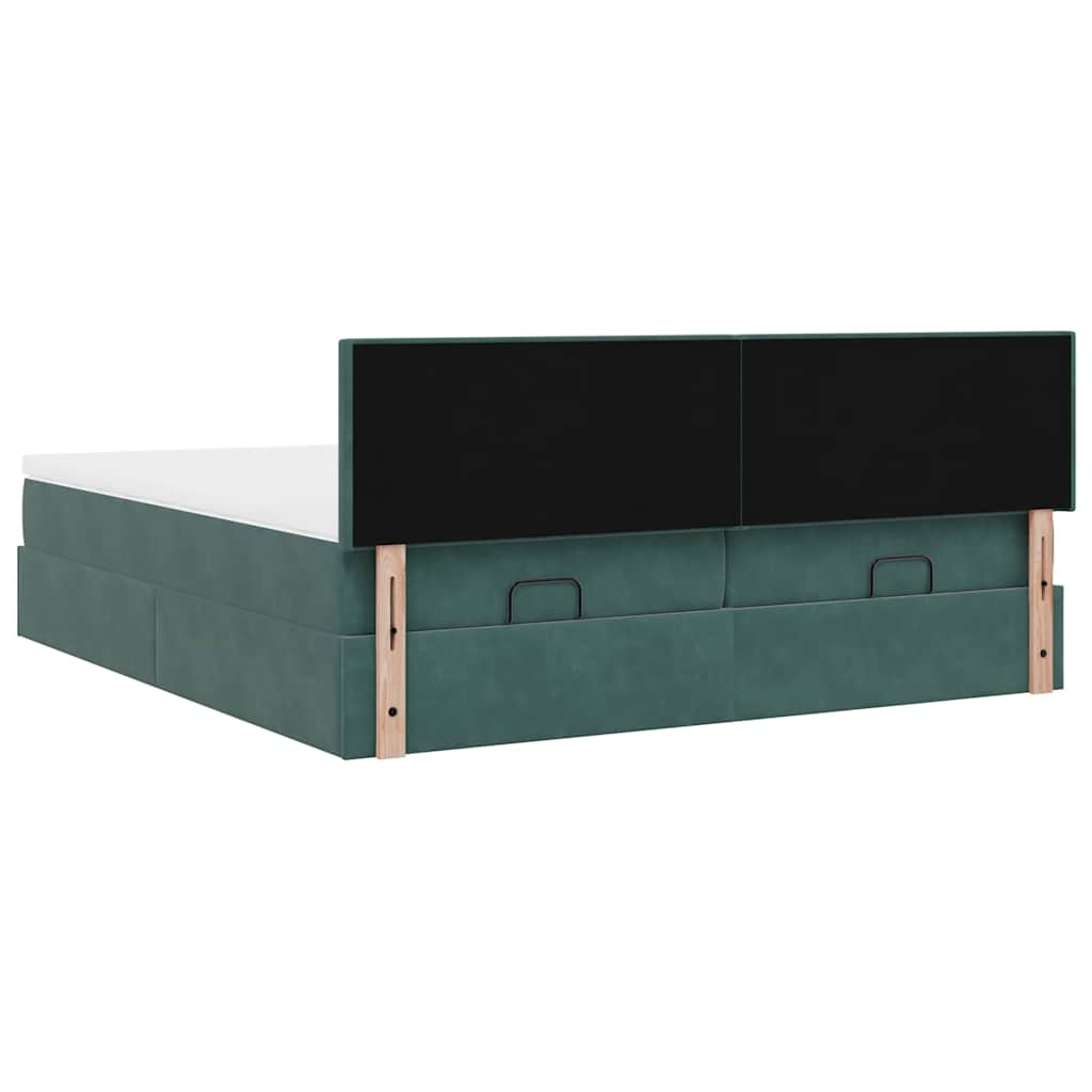 Cadre de lit ottoman avec matelas vert foncé 200x200 cm velours