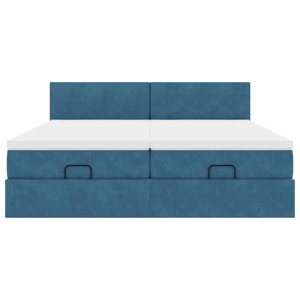 Cadre de lit ottoman avec matelas bleu foncé 200x200 cm velours