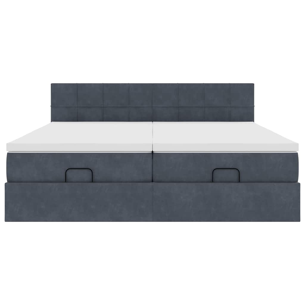 Cadre de lit ottoman avec matelas gris foncé 160x200cm velours