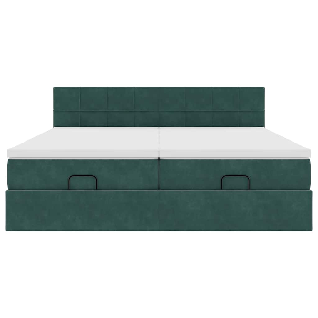 Cadre de lit ottoman avec matelas vert foncé 180x200cm velours