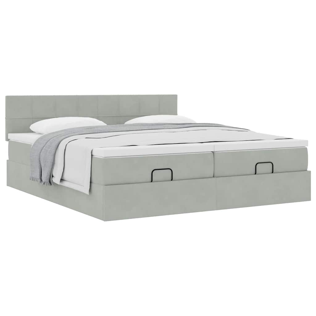 Cadre de lit ottoman avec matelas gris clair 200x200 cm velours