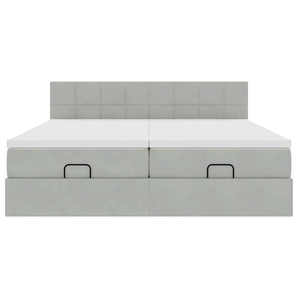 Cadre de lit ottoman avec matelas gris clair 200x200 cm velours