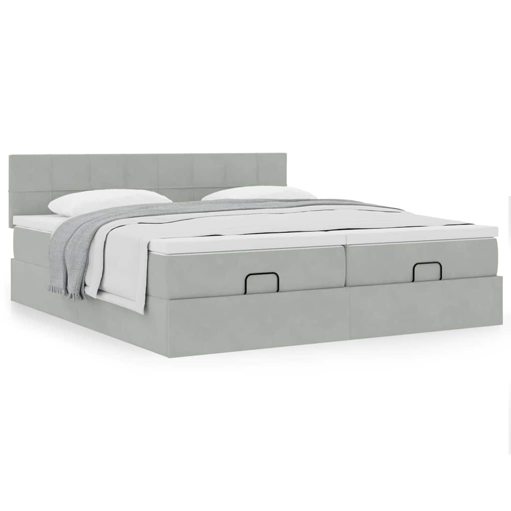 Cadre de lit ottoman avec matelas gris clair 200x200 cm velours